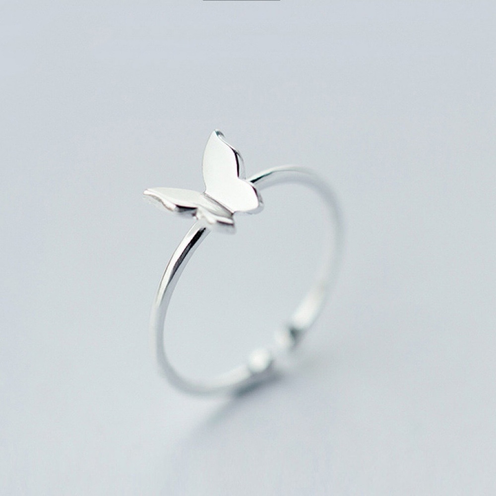 Solid Silver Butterfly Band Stackable Ring - RS010